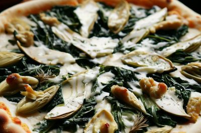 Artichoke and Spinach Pizza with White Sauce