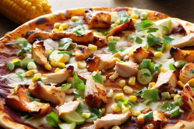 BBQ Chicken and Corn Pizza with Cilantro Lime Sauce