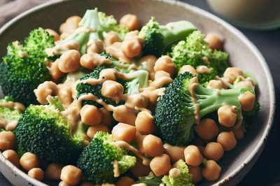 Broccoli and Chickpea Salad with Tahini Dressing