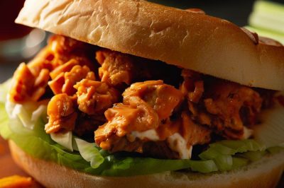 Buffalo Chicken Sandwich with Blue Cheese Dressing and Lettuce