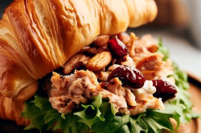 Chicken Salad with Dried Cranberries and Pecans on a Croissant