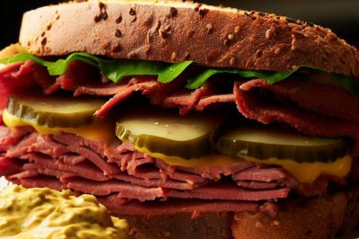 Classic Pastrami Sandwich with Mustard and Pickles