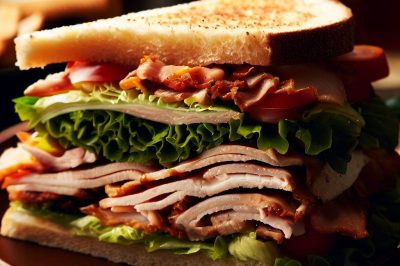 Club Sandwich with Turkey, Bacon, Lettuce, and Tomato