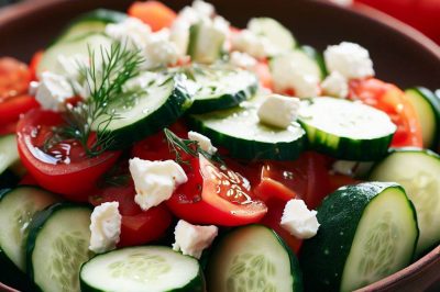 Cucumber and Tomato Salad with Feta and Dill Dressing