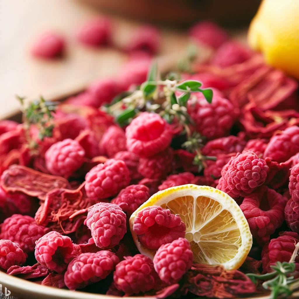 Dehyderated Raspberry Dehydrated Raspberries with Lemon Zest and Thyme
