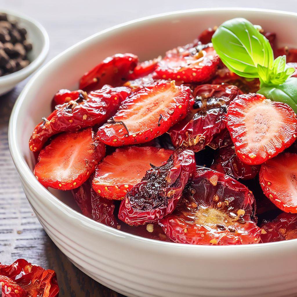 Dehydrated Strawberries with Balsamic Vinegar and Black Pepper