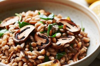 Farro and Roasted Mushroom Salad with Lemon Dressing