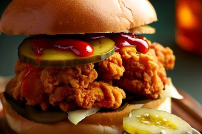 Fried Chicken Sandwich with Pickles and Hot Sauce