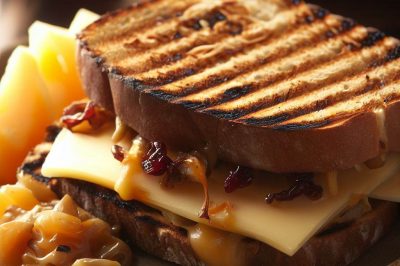 Grilled Cheese with Caramelized Apple and Cheddar on Raisin Bread