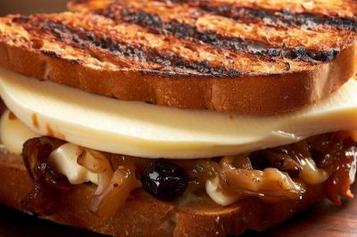 Grilled Cheese with Caramelized Onion and Brie on Raisin Bread