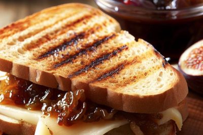 Grilled Cheese with Caramelized Onion and Fig Jam on Raisin Bread