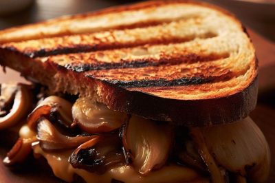 Grilled Cheese with Caramelized Onion and Mushroom on Sourdough