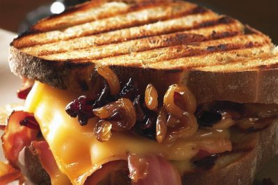 Grilled Cheese with Caramelized Onion and Prosciutto on Raisin Bread