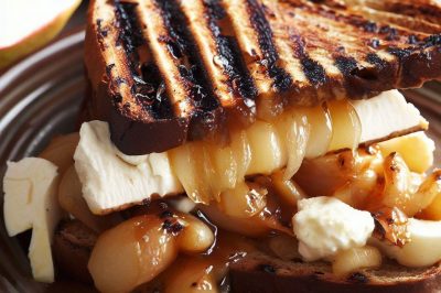 Grilled Cheese with Caramelized Pear and Brie on Raisin Bread