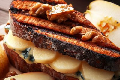 Grilled Cheese with Pear and Blue Cheese on Raisin Bread