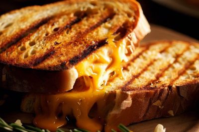 Grilled Cheese with Roasted Garlic and Cheddar on Sourdough