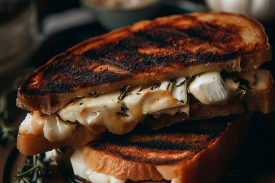 Grilled Cheese with Roasted Garlic and Goat Cheese on Sourdough