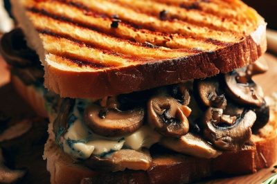 Grilled Cheese with Roasted Mushrooms and Blue Cheese on Sourdough