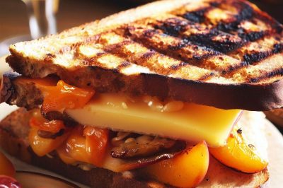 Grilled Cheese with Roasted Peach and Gouda on Raisin Bread