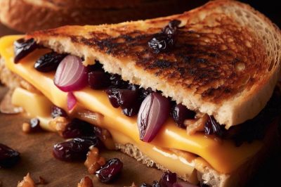 Grilled Cheese with Roasted Red Onion and Cheddar on Raisin Bread