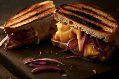 Grilled Cheese with Roasted Red Onion and Cheddar on Sourdough