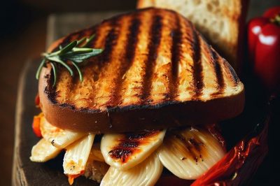 Grilled Cheese with Roasted Red Pepper and Artichoke Hearts on Sourdough