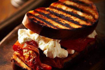 Grilled Cheese with Roasted Red Pepper and Goat Cheese on Sourdough