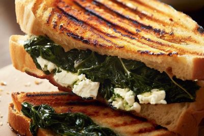Grilled Cheese with Sautéed Spinach and Feta on Sourdough