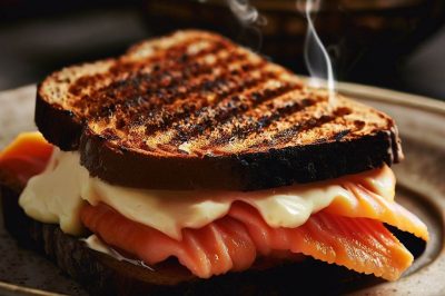 Grilled Cheese with Smoked Salmon and Cream Cheese on Rye Bread