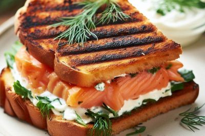 Grilled Cheese with Smoked Salmon and Dill Cream Cheese on Raisin Bread