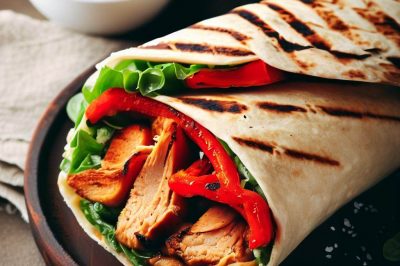 Grilled Chicken, Roasted Red Pepper and Hummus Wrap