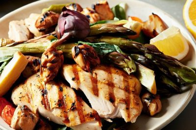 Grilled Chicken and Roasted Artichoke Heart Salad with Lemon Vinaigrette