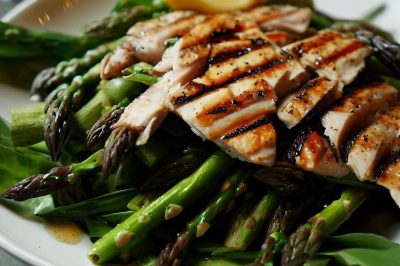 Grilled Chicken and Roasted Asparagus Salad with Lemon Vinaigrette