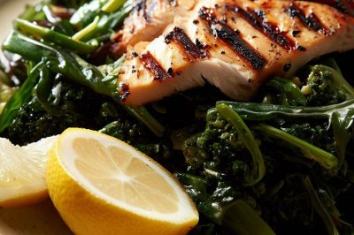 Grilled Chicken and Roasted Broccoli Rabe Salad with Lemon Vinaigrette