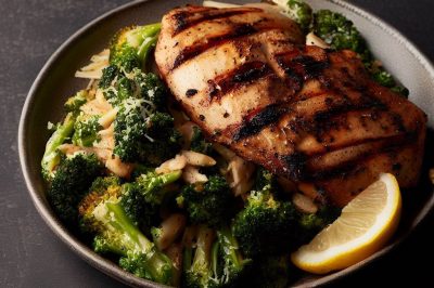 Grilled Chicken and Roasted Broccolini Salad with Lemon Vinaigrette