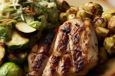 Grilled Chicken and Roasted Brussels Sprouts and Apple Salad with Dijon Vinaigrette