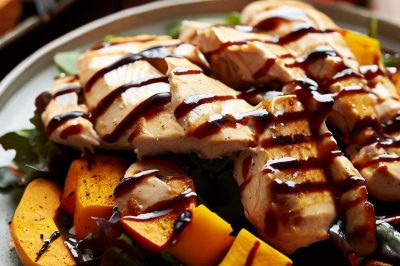 Grilled Chicken and Roasted Butternut Squash Salad with Maple Balsamic Dressing