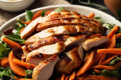 Grilled Chicken and Roasted Carrot Salad with Honey Mustard Dressing