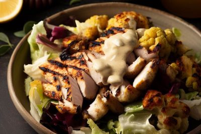 Grilled Chicken and Roasted Cauliflower Salad with Lemon Tahini Dressing