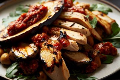 Grilled Chicken and Roasted Eggplant Salad with Harissa Vinaigrette