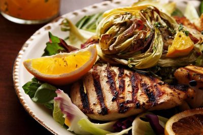 Grilled Chicken and Roasted Fennel and Orange Salad with Citrus Vinaigrette