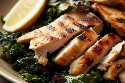 Grilled Chicken and Roasted Kale Salad with Lemon Vinaigrette