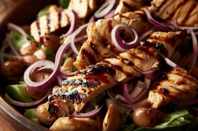 Grilled Chicken and Roasted Red Onion Salad with Balsamic Vinaigrette