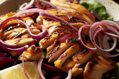 Grilled Chicken and Roasted Red Onion Salad with Lemon Vinaigrette