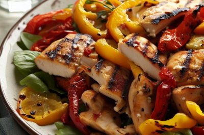 Grilled Chicken and Roasted Sweet Pepper Salad with Lemon Vinaigrette