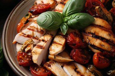 Grilled Chicken and Roasted Tomato Salad with Basil Dressing