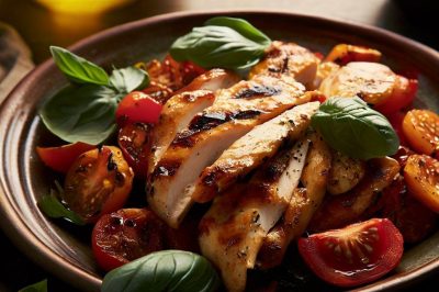 Grilled Chicken and Roasted Tomato Salad with Basil Vinaigrette