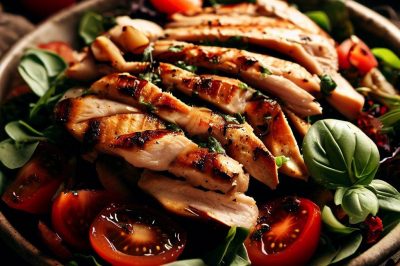 Grilled Chicken and Tomato Salad with Basil Dressing