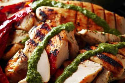 Grilled Chicken with Pesto Mayo and Roasted Red Peppers