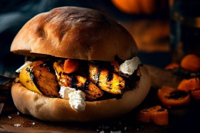 Grilled Chicken with Roasted Butternut Squash and Feta on a Ciabatta Roll